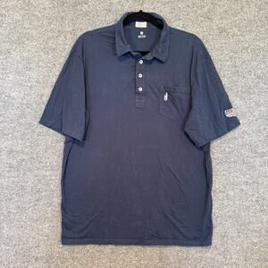 Johnnie-O Shirt Mens Large Blue Short Sleeve Pocket American Flag Surf Golf Polo
